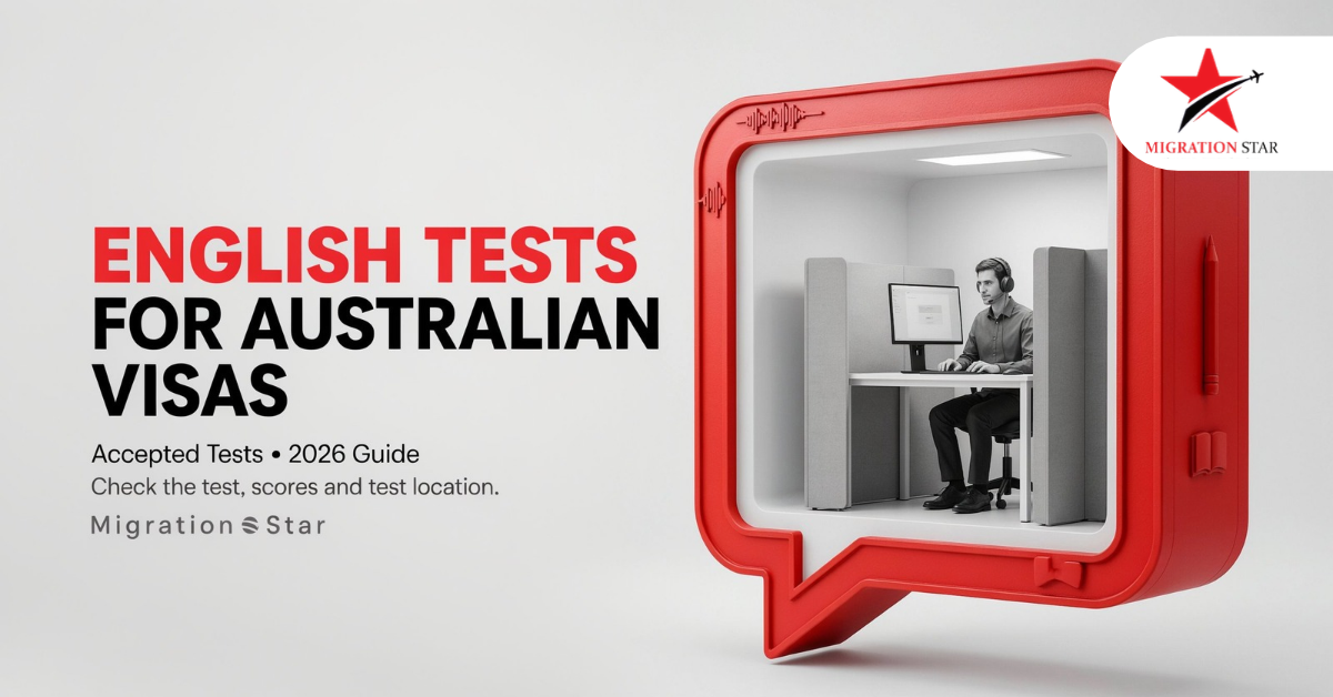 Applicant sitting an English test for Australian visa at a secure test centre
