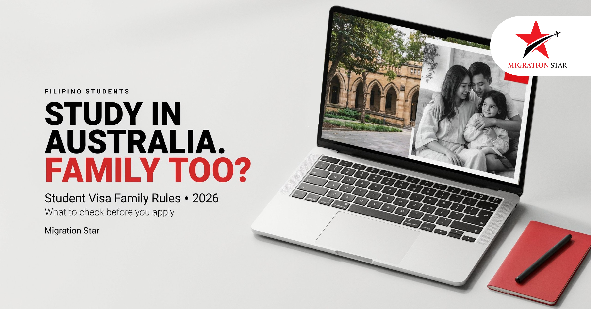 Filipino student and family reviewing Philippines student visa Australia 2026 family rules on a laptop
