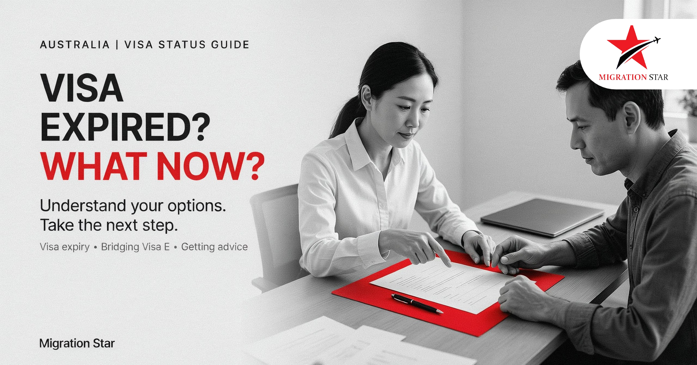 Person reviewing paperwork at a desk after their visa expired in Australia and planning next steps