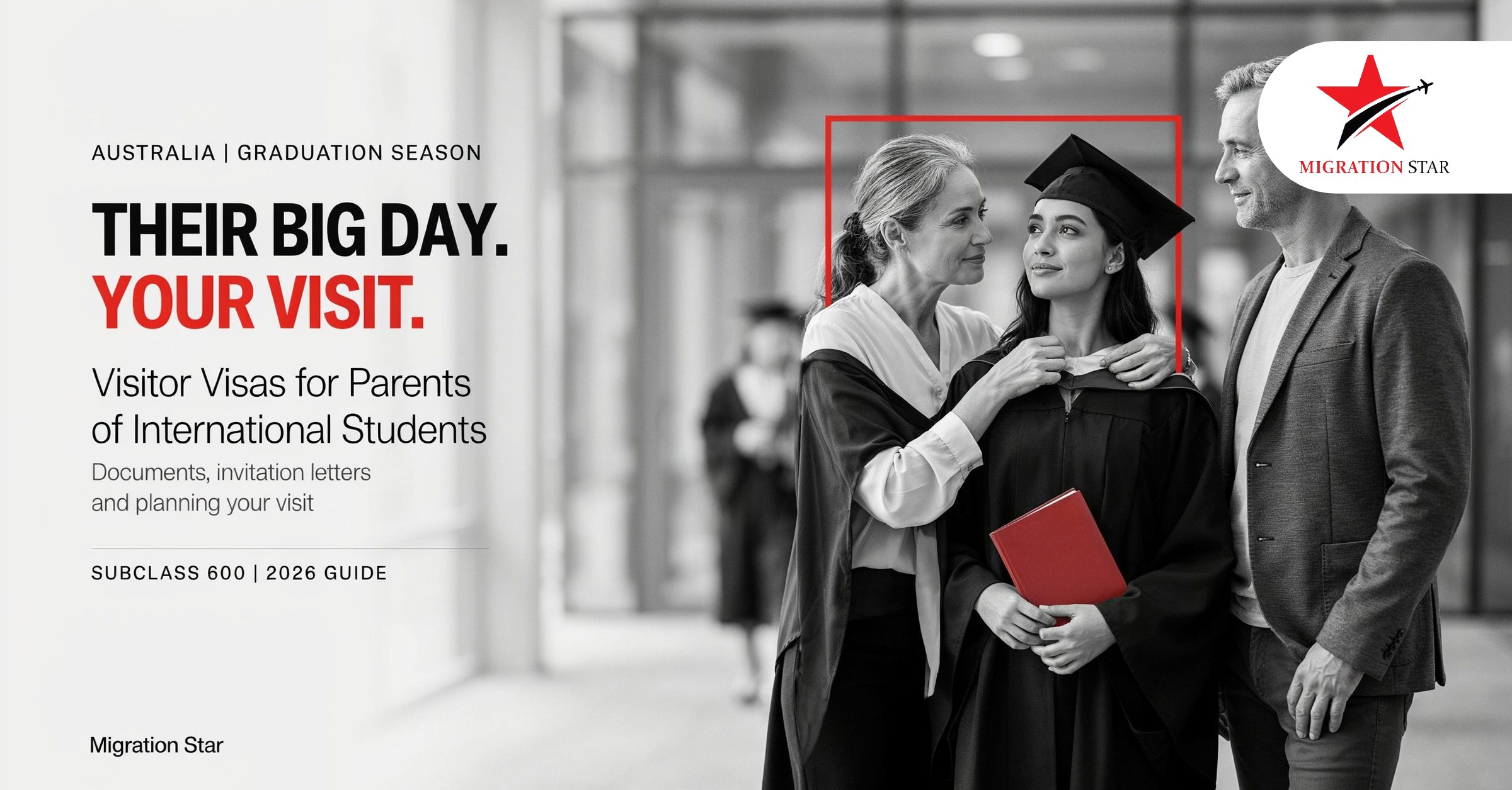 Parents celebrating at a Brisbane graduation, illustrating a visitor visa for parents of international students in Australia